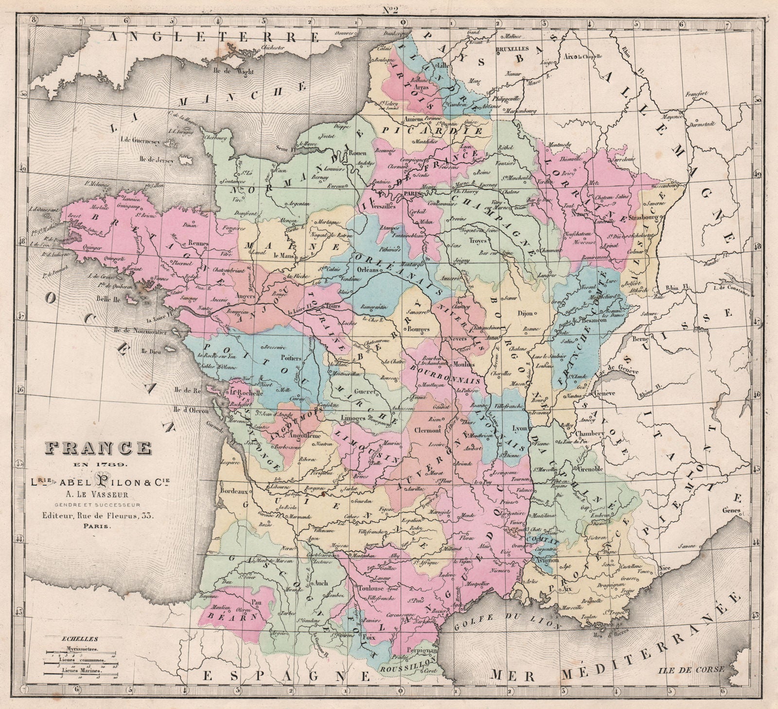 FRANCE in 1789. Provinces Guienne Comtat Foix Béarn Saintonge Angoumois 1876 map